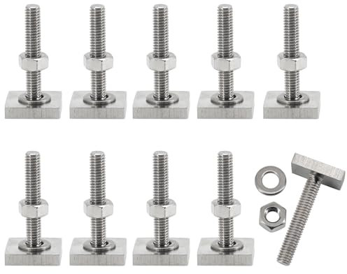 Paraphee 10 Set M8x35mm Stainless Steel Square Head T Slot Roof Rack Bolts with Nut Washer for Kayak, Ski, Bike, Awning, Solar Panel