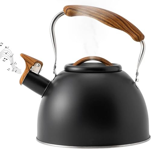 RAABYU Flötenkessel für den Herd, 3 Liter, Edelstahl-Herdkessel, Teekanne im Retro-Stil, Vintage-Stil, mit Holzmaserungsgriff und hoher Pfeife, Küchenkessel für Gasher