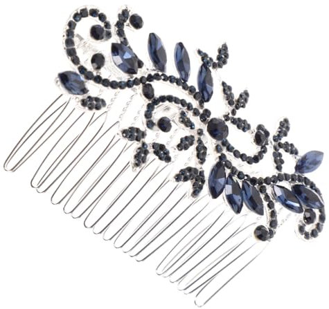 Veemoon Hochzeit Haarkamm Blau Strass Kristall Haarschmuck Für Frauen - Eleganter Kopfschmuck Mit Blumenmotiv - Perfekter Haarschmuck Für Braut Und Brautjungfer Vintage Stil