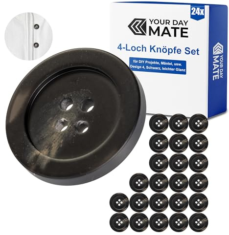 Knöpfe für Bekleidung, 24 Stück, 4-Loch, Ø 22,7 mm, Schwarz, aus Polyester, Größe 36L, Harzknöpfe für Jacke, Mantel, Anorak, Wintermantel, Winterjacke, DIY Knopf Kunstharz, Wäscheknöpfe, Bastelknöpfe