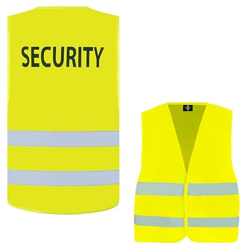 noTrash2003 SECURITY - ORDNER - BESUCHER - Sicherheitsweste nach EN ISO 20471:2013/A1:2016 Zertifiziert in Gelb Grössenverstellbar 2 Reflektorstreifen Gross geschnitten