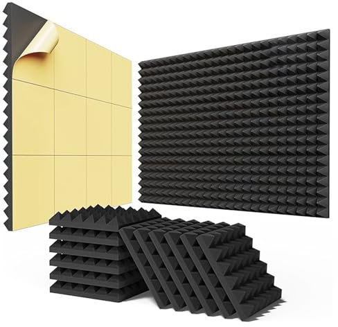 24 stück Akustikschaumstoff Akustikschaumplatten,30*30*5cm Selbstklebend Schallabsorber Akkustikschaumstoff Schallschutz für Studio, Büro, Akustische Behandlung und Wanddekoration Schwarz