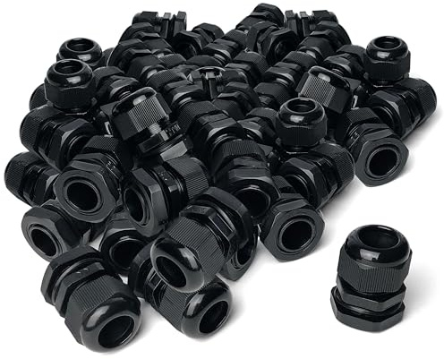 MGI SpeedWare 100-Pack M25 Strain Relief Nylon Cord Grip Cable Glands, Black Plastic Grommet