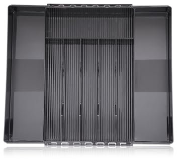 Portaposate per cassetti, grande portaposate espandibile per la cucina, organizer regolabile da 6 a 8 scomparti, inserto portaposate per cucchiai, forchette, coltello (nero)