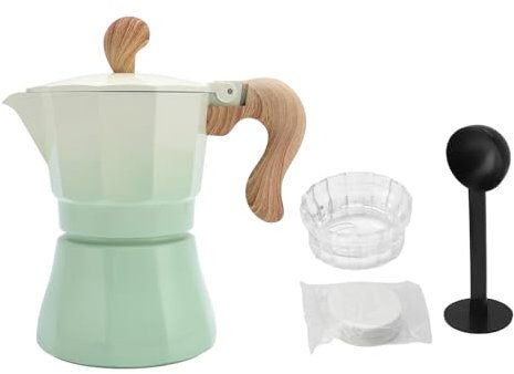 Pssopp Cafetière Italienne, Accessoires Brewer Tool 150 Ml Single Valve 3 Tasses avec Distributeur de café Filtre de Papier Cuillère pour Brassage à Domicile (vert dégradé)