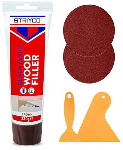 Set di stucco per legno marrone, tubo da 330 g con 2 spalmatori e 2 carte abrasive, riempitivo multiuso pronto all'uso per riparazioni di legno, mobili e legno duro per interni ed esterni