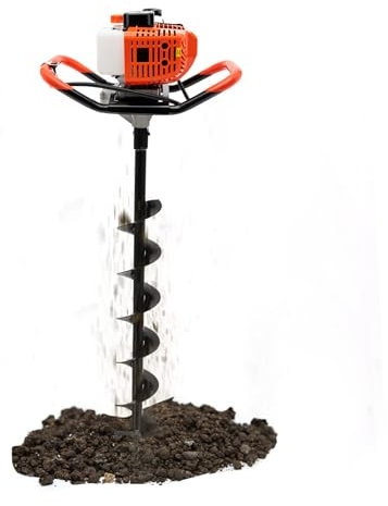 52CC 2-Stroke Petrol Earth Auger, Petrol Auger Heavy-Duty GardenFence Post Hole Digger with Extension Bar 30cm & 3 Drills Diameter (10/15/20cm), for Tree Planting, Poles and Shrubs