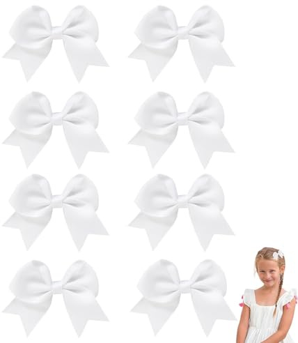 8 PCS White Hair Bow, Elegant White Hair Accessories Hairbows Bow Clips Fashionable Girls Accessories Mini Bows Bridal Party Children Girls Ribbon Bows For Everyday Hairstyles