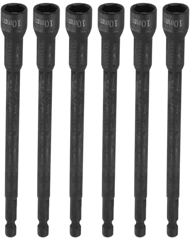 sourcing map 6 x Steckschlüssel-Bohrer, 10 mm, metrischer Stecknuss, 1/4-Zoll-Sechskantschaft, 150 mm, extra lang, magnetisch, 6-Punkt-Stecknüsse, Schnellwechsel, Chrom-Vanadium-Stahl, Bolzen-Setter