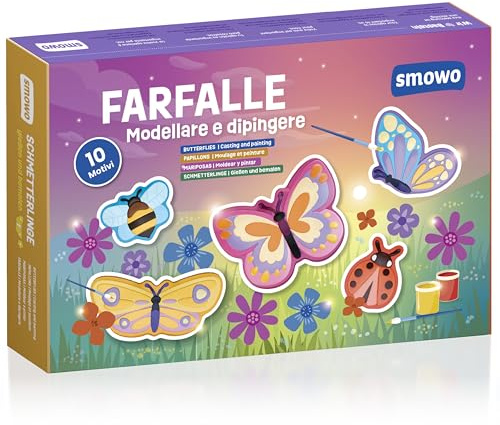 Smowo® Moulage Plâtre Enfant - Mouler et Peindre soi-même des Papillons et Motifs Printaniers - Kit de Bricolage avec 10 Figurines pour Filles et Garçons