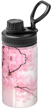 FDGBNM Bouteille isotherme en forme de fleur de cerisier rose de 355 ml. Double paroi, anti-fuite, anti-transpiration, en plein air et en voyage.