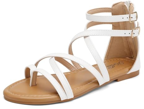 katliu Sandales à Brides Femme Plates Été Spartiates 36-41 | Sandales confortables, boucles réglables, pour vacances, ville, loisirs et looks d’été