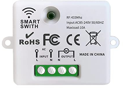 DOMO-MATIC Interruptor de Luz Inalámbrico con Receptor de Relé 10A, RF 433MHz, Negro, Fácil Instalación, para Luces hasta 1500W (1 Receptor)