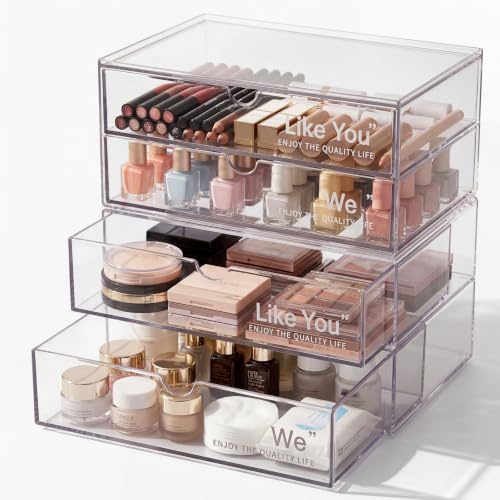 TranRantic 2 Stück Acryl Kosmetik Organizer, Stapelbare Schublade Badezimmer Organizer, Make up Organizer Set, Multifunktional Schubladenbox für Bad Schlafzimmer Garderobe (Transparent)