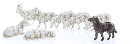 Moranduzzo Goat, Dog and 6 Sheep for Nativity Scene of 4 Inch Scale 1:20 - Unbreakable Nativity Figures - Hand-finished Painting, Official Product, Made in Italy, Sculptor M. Landi