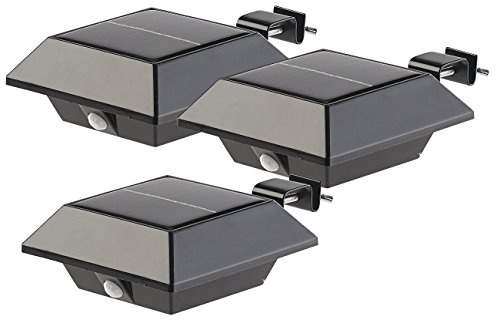 Lunartec Solar-LED-Dachrinnenleuchte, 160 lm, 2 W, PIR-Sensor, schwarz, 3er-Set