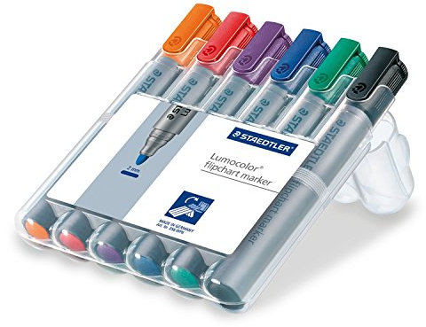 STAEDTLER Lumocolor 356 WP6 Flipchart-Marker, Rundspitze ca. 2 mm Linienbreite, Set mit 6 Farben, ideal für Flipchart-Blöcke, farbintensiv, geruchsarm, hohe Qualität (5er Pack)