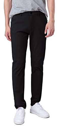 Plaid&Plain Men's Slim Fit Khaki Pants Men's Tapered Chino Pants 8801Black 32X32