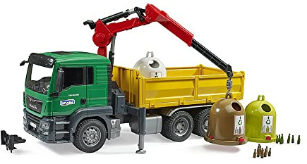 bruder 03753 - MAN TGS Grue Camion avec 3 containers à verre usagé et bouteilles
