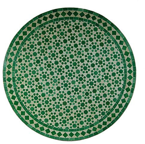 Casa Moro Orientalischer Gartentisch marokkanischer Mosaiktisch M60-10 Ø 60 cm rund grün Sterne mit Gestell H 73 cm | Kunsthandwerk aus Marrakesch | Bistrotisch Beistelltisch | MT2054