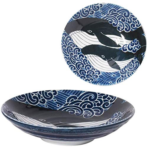 Minorutouki Mino Ware White Wave Whale Dinner Plate φ8.66×H1.97in 20oz Handcrafted Porcelain Microwave-safe Dishwasher-safe