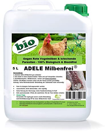 Adele Milbenfrei 5kg flüssig & gebrauchsfertig, rote-Vogelmilben Milbenmittel Hühner-Milben Bekämpfung, gegen Milben & Parasiten, Kieselgur Alternative Milben-Stop für Hühnerstall Pferde Vögel