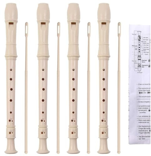 SANNIX 4 Stück 8 Löcher Blockflöte Kinder, Flöte Kinder und Erwachsene, Flöte Deutsche Griffweise mit Reinigungsstift und Bedienungsanleitung