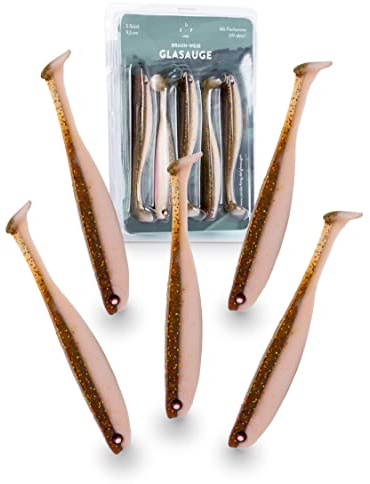 Zanderfang - Glasaugen Gummifische 9,5cm - Köder für Zander und Barsch - mit Fischaroma aromatisierter Gummifisch UV-aktiv - 5er-Set