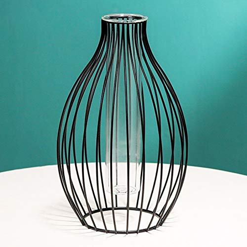 QYLJZB Metallständer, Hydroponik Glasvasen, Blumenvase aus Glas mit Laternenform, Metallvase für Büro, Zuhause, Hochzeitsdekoration, Schwarz