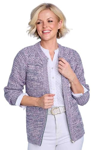 Chums Ladies Textured Marl Knit Zip Cardigan Stylish Layering for Spring & Autumn Long Sleeve V-Neck Lilac 16 18