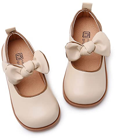 RVROVIC Little Girls Mary Jane Flats Gracy Ballet Princess Toddler Dress Shoes School Birthday Party(8,1-Beige)