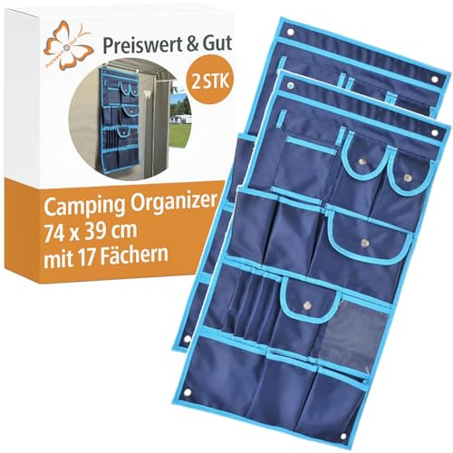 Preiswert&Gut Camping Organizer Hängeaufbewahrung 74x39 cm mit 17 Fächern 2 Stück für Wohnwagen Wohnmobil Vorzelt Reisemobil praktisches Zubehör 2 Stück