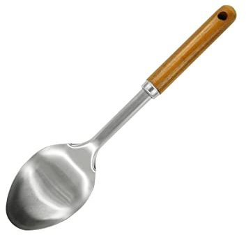 Fackelmann Cuillère de service en acier inoxydable d'acacia FSC - Dimensions : 31 x 7,5 x 3 cm - Couleur : marron et argenté