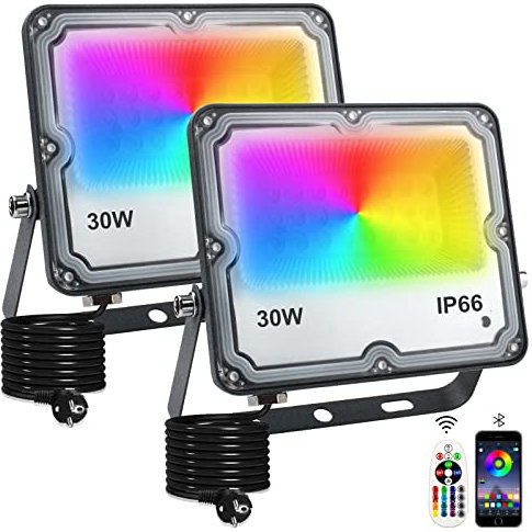 Indmird Projecteur LED RGB Exterieur 30W IP66 Etanche 16 Couleurs 4 Modes APP Control Spot LED Extérieur