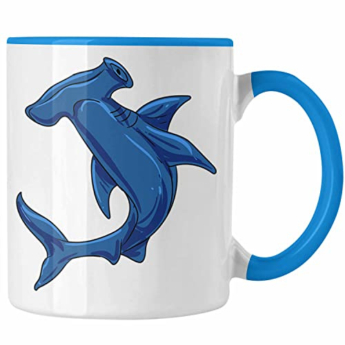 Trendation - Hammerhai Tasse Geschenk Ozeanliebhaber Taucher Hammer Hai Fans (Blau)