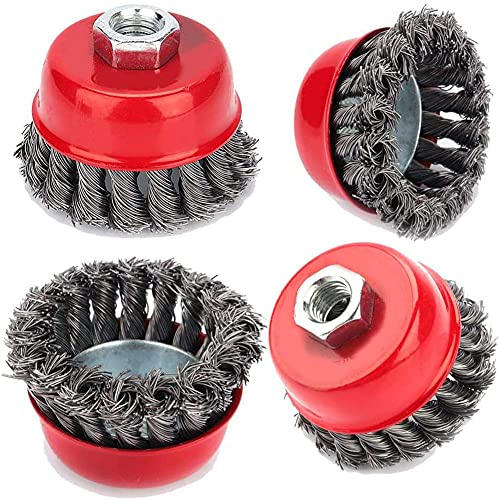 Ejoyous 4pcs Topfbürste, M14 Ø75 mm Winkelschleifer Drahtbürste Scheibenbürste Schleifbürsten Kegelbürste für Reinigungs und Schleifarbeiten 12500 U/min