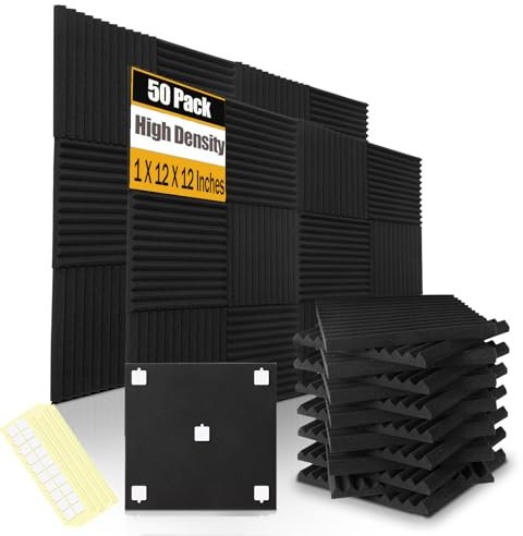 50 Pack Acoustic Foam Panels 1 X 12 X 12 Wedge Soundproof Studio Foam for Walls Sound Absorbing Panels Sound Insulation for Studio (50 Pack, Black)