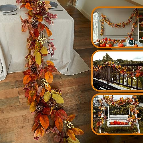 Anna's Whimsy 13FT Thanksgiving Flower Garland With Leaf and Pine Cone, Hanging Autumn Wreath Decor for Door, Wall, Staircase, Porch, Balcony, Fireplace - Fall Indoor Decor
