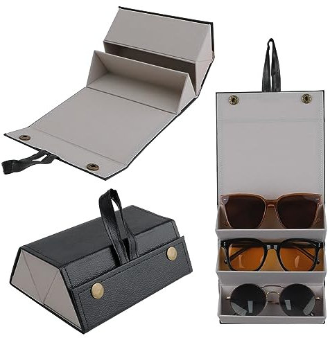 JUMRHFAN Organizzatore di occhiali da sole Custodia per occhiali da viaggio pieghevole più paia Occhiali da vista Scatola di immagazzinaggio Supporto per occhiali appesi nero (3 Slot)