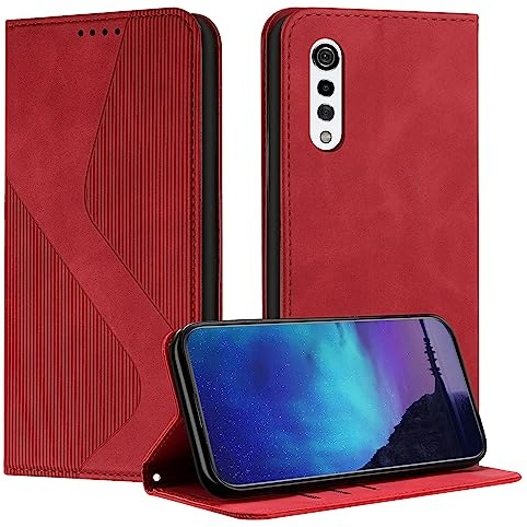 Fatcatparadise Kompatibel mit LG Velvet/G9/G900 Hülle, Handyhülle für LG Velvet/G9/G900 Hülle PU Leder Flip Klappbare Wallet Magnet Case Handytasche Klapphülle Schutzhülle Tasche Holster (Rot)