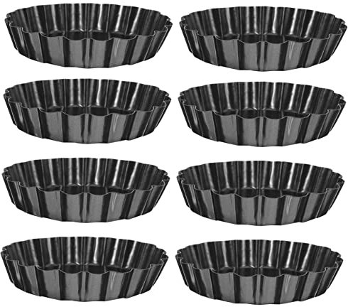 HAKIDZEL Teglie Da Forno Antiaderenti in Acciaio Al Carbonio 20 Cm, Set 8 Pezzi, Mini Teglie Per Crostate e Cupcake, Fondo Rimovibile, Resistenti Alle Alte Temperature, Per Pasticceria e Uso Domestico