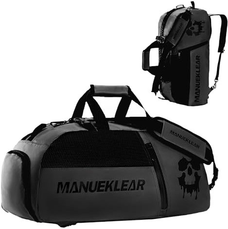 MANUEKLEAR 3-in-1 Sporttasche Herren Damen, Reisetasche Groß mit Schuhfach Sporttaschen Mädchen mit Wet and Dry, Gym Bag Duffle Bag Weekender Herren, Obisidian Schwarz