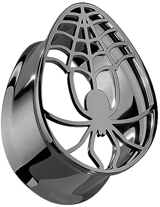 beyoutifulthings Ohr-Tunnel Tropfen Schwarz Spinnen-netz Chirurgenstahl 316L Ohr-Piercing Ohr-Schmuck Plug Double Flare Sattel-Verschluss 8-16mm