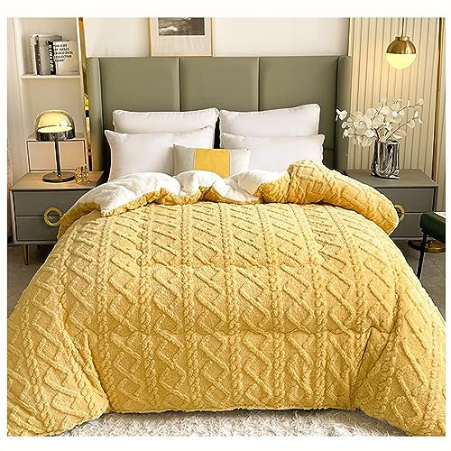 ZTGL Herbst und Winter Warmer Lamm Steppdecke, Doppelseitige Verdicken Lamm Kaschmir Decke Bettwäsche, Flauschige Atmungsaktiv Lamm Samtkern Steppdecke,Gelb,150x200cm(3kg)