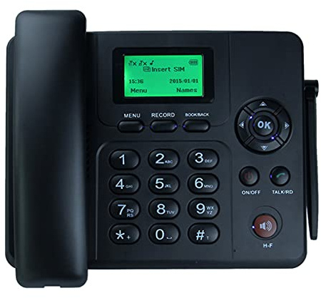 Quadband GSM Desk Telephone with SIM Card Slot - Home Telephone in Black, Caller ID, Clear Voice, Radio Function - Wireless SIM Card GSM Classic Desk Phone, Quad Band Desk Phone