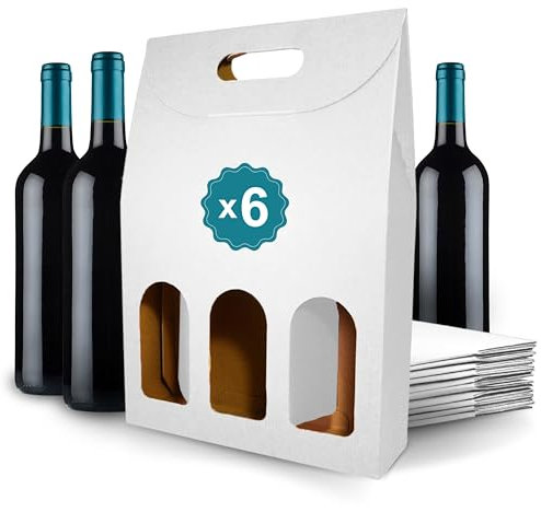 6 x leere weiße Pappschachtel für 3 Weinflaschen, 27 x 9 x 40 cm, Weihnachtsgeschenke, Ostern, Geburtstag, für Weingeschäfte