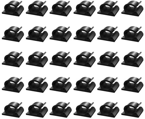 Kcmell 30 Pieces Cable Clips, Black Self Adhesive Cable Clips Cable Tidy Clips Outdoor Light Sticky Wire Clips Cable Organiser Clips with Storage Box for Car Home Office Under Desk