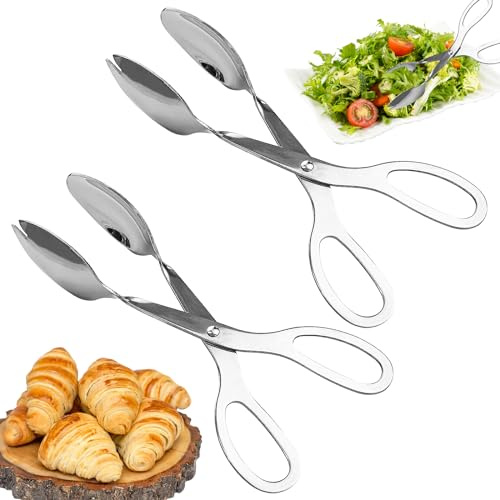 2 Pieces Salad Tongs, 8 Inch Serving Tongs, Stainless Steel Food Scissor Tongs, Buffet Tongs for Home Kitchen Party Bread Cake Bake Steak Barbecue Buffet Catering
