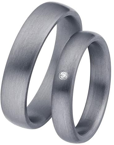 123traumringe Eheringe in Tantal I Edle Partnerringe mit Brillant & Etui I Gravierbare Eheringe mit Ringgröße 50-70mm I Damenring in 4mm Breite + Herrenring in 5mm Breite & 1,9mm Stärke I P33/P41