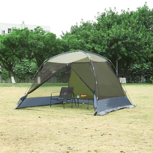 pro.tec Pavillon-Netz Beekdaelen Gartenzelt Moskitonetz mit Reißverschluss wasserdicht Partyzelt Gartenpavillon mit Seitenteil 305 x 305 x 213 cm (LXBXH) Olivgrün/Grau